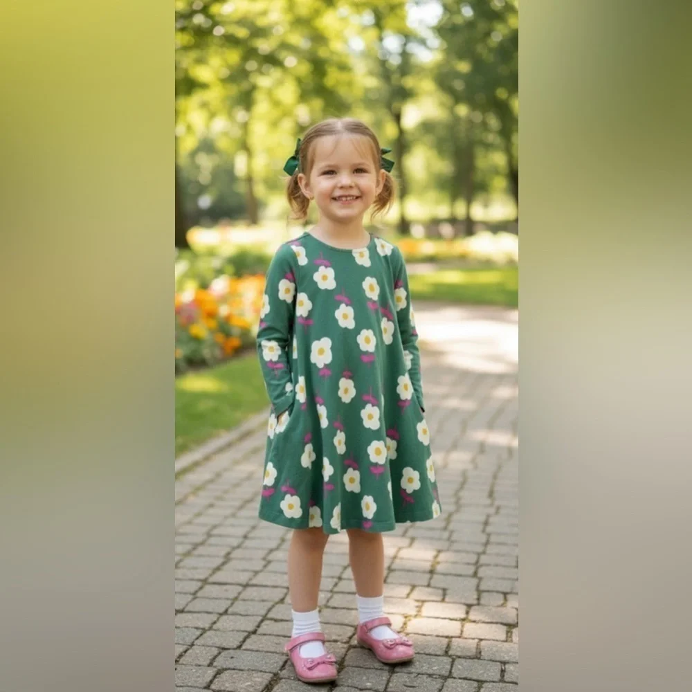Hanna Andersson Green Floral Kids Dress